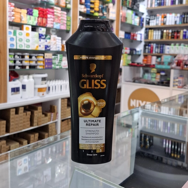 شامپو گلیس مشکی 400 میل ترمیم کننده موهای وز و خشک و شکننده | Gliss Ultimate Repair shampoo